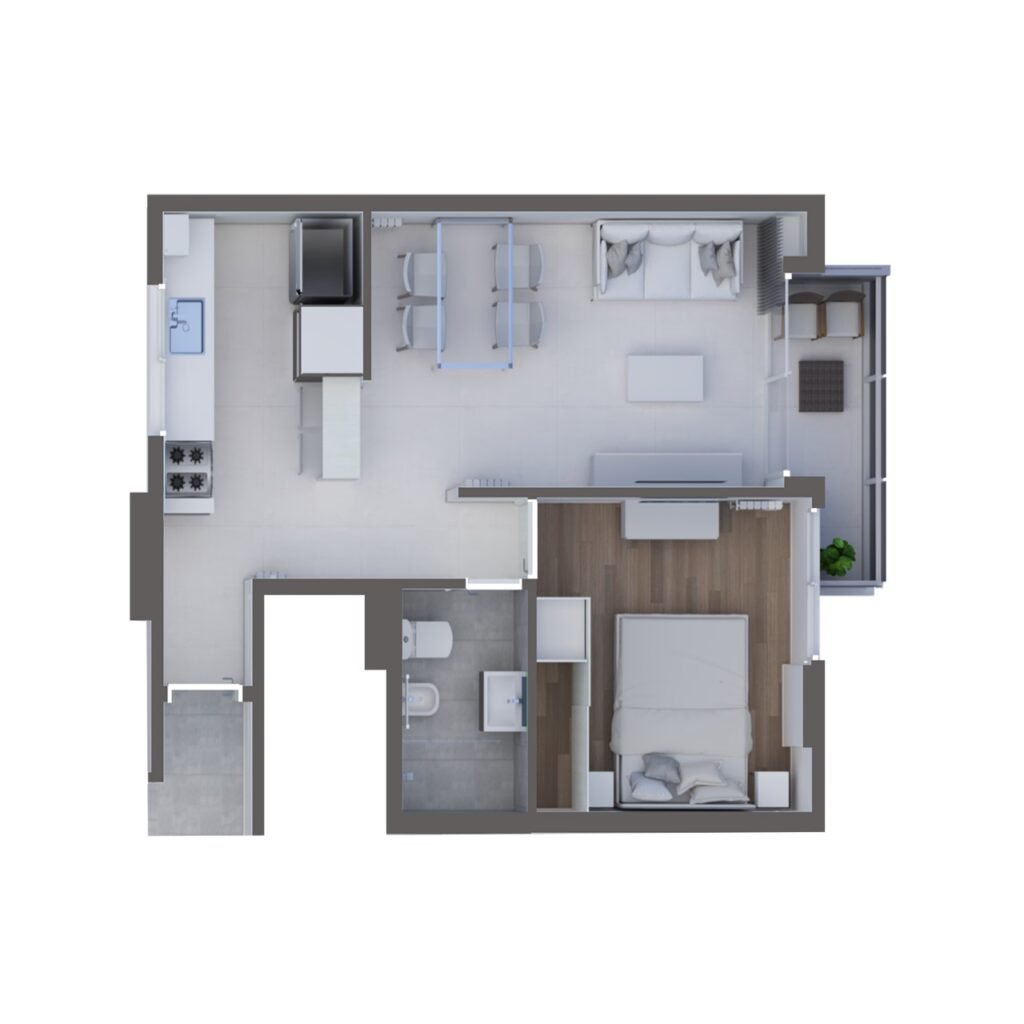 Plano 1 dormitorio · Av. 13 e/ 61 y 62