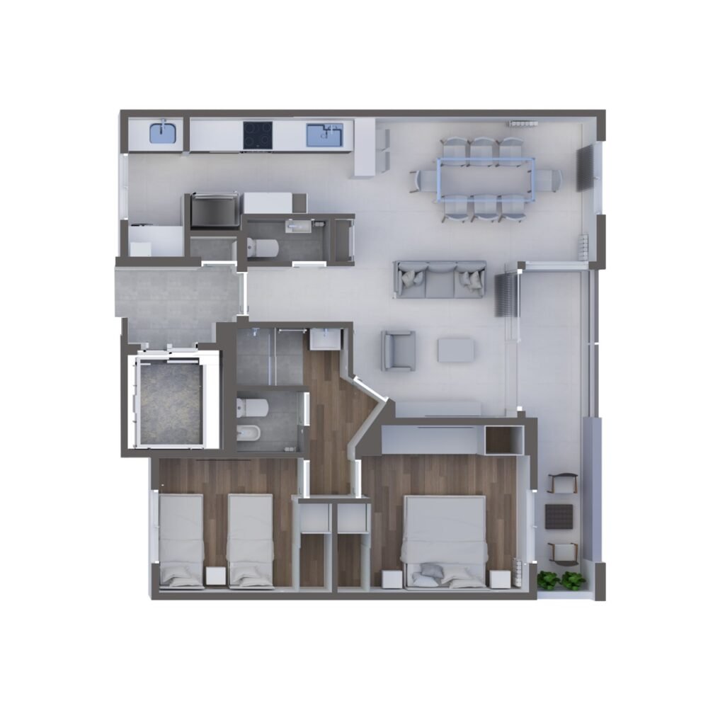 Plano 2 dormitorios · Av. 13 e/ 61 y 62