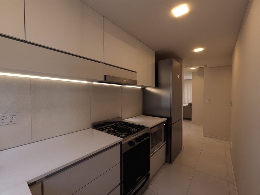 Render de la cocina, departamento de 59 m² al frente, 59 e/ 9 y 10