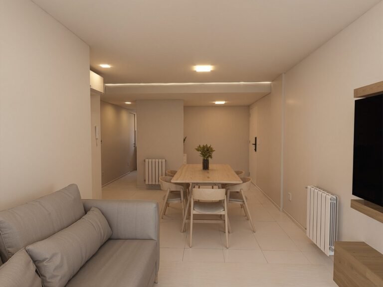 Render del living comedor, departamento de 59 m² al frente, 59 e/ 9 y 10